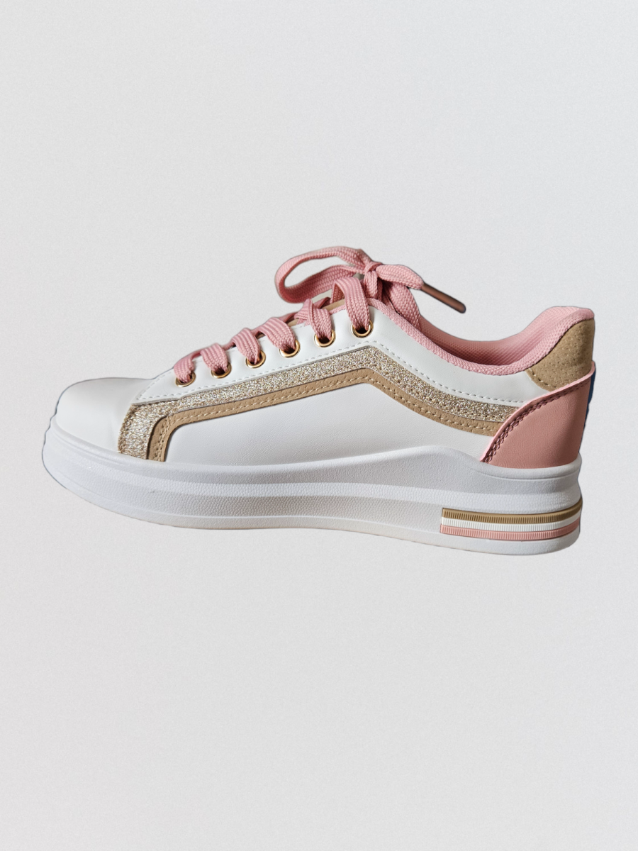 Baskets simili rose contrefort suédine beige. – Image 4