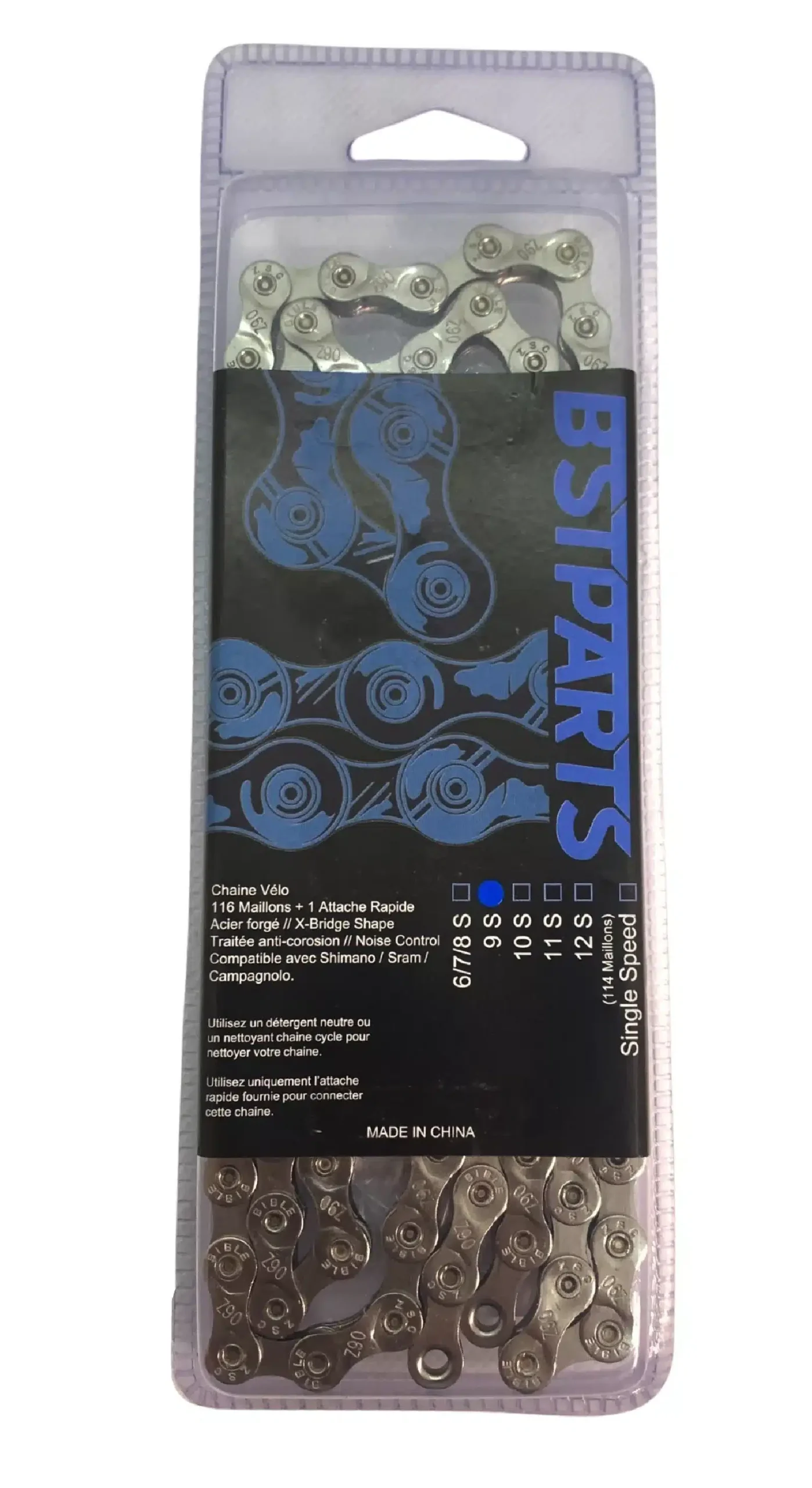 Chaine BST-PARTS 6/7/8 vitesses Sram/Shimano (116 maillons + quick link) argent – Image 2