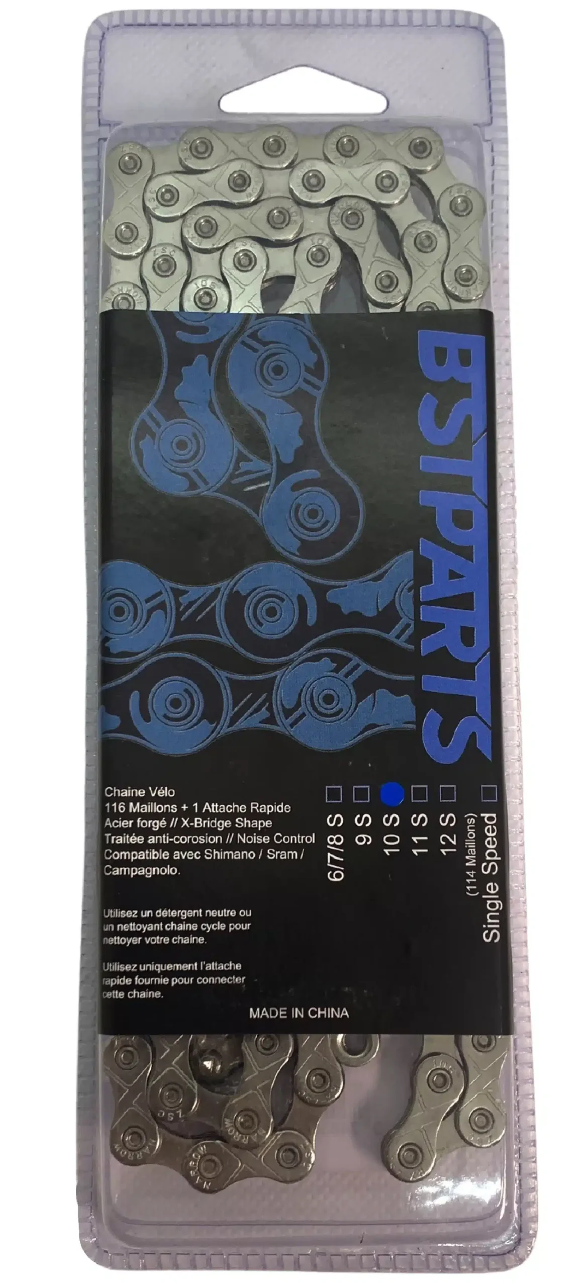 Chaine BSTT-PARTS 10 vitesses Sram/Shimano (126 maillons + quick link) argent – Image 2