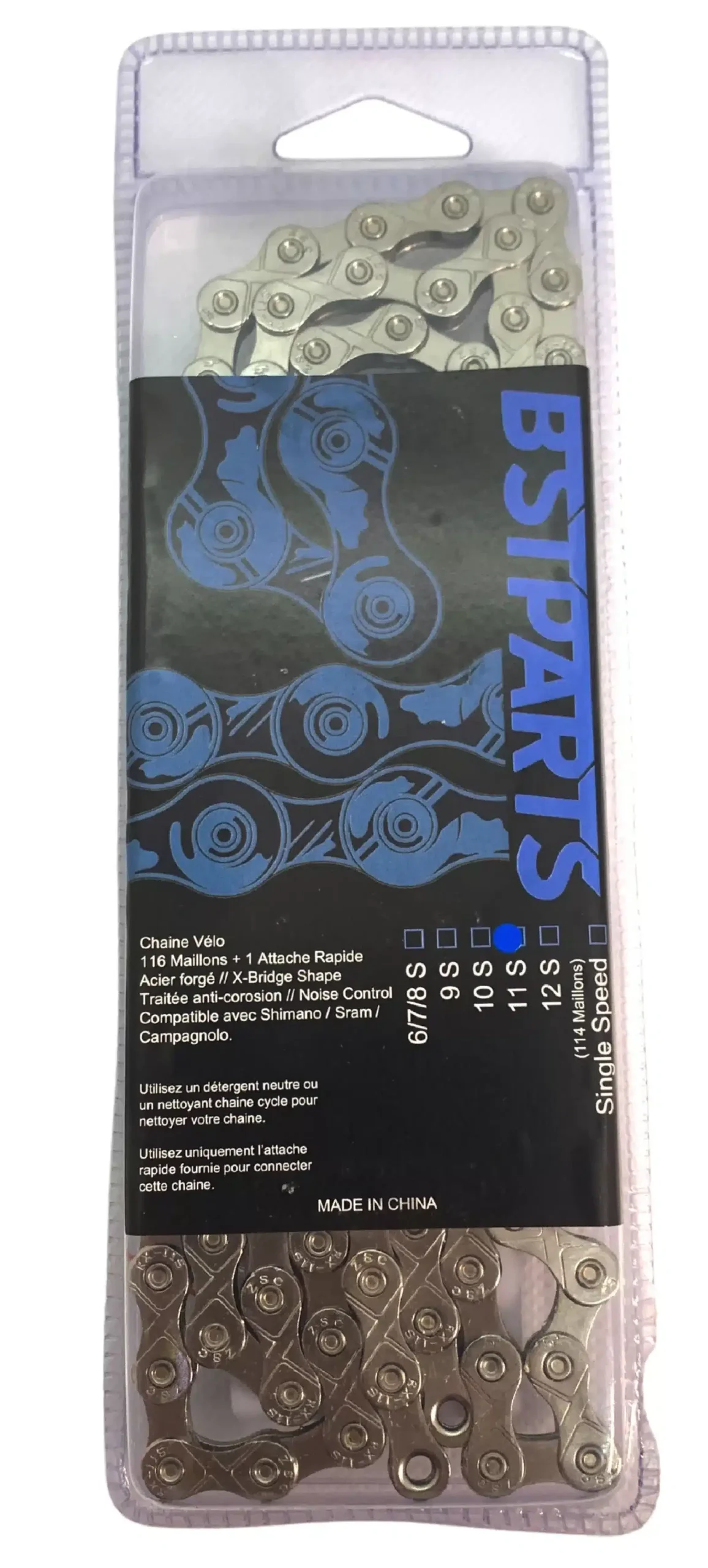 Chaine BSTT-PARTS 10 vitesses Sram/Shimano (126 maillons + quick link) argent – Image 3