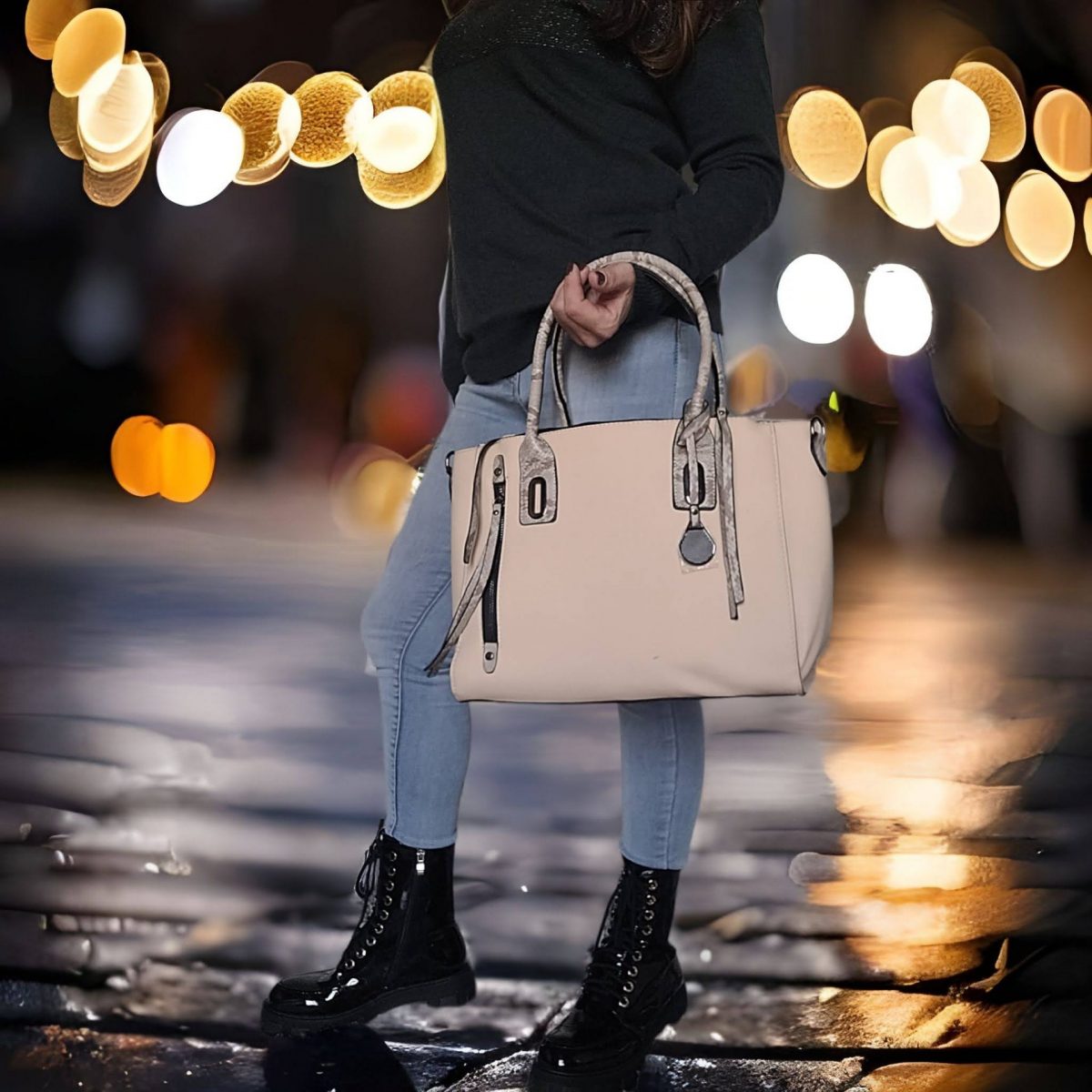 Grand sac à main beige. – Image 5