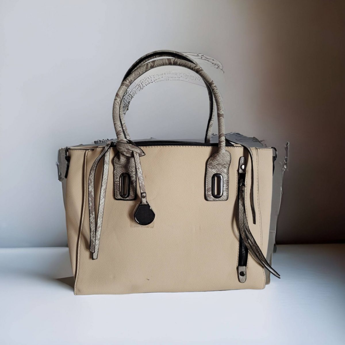 Grand sac à main beige. – Image 3