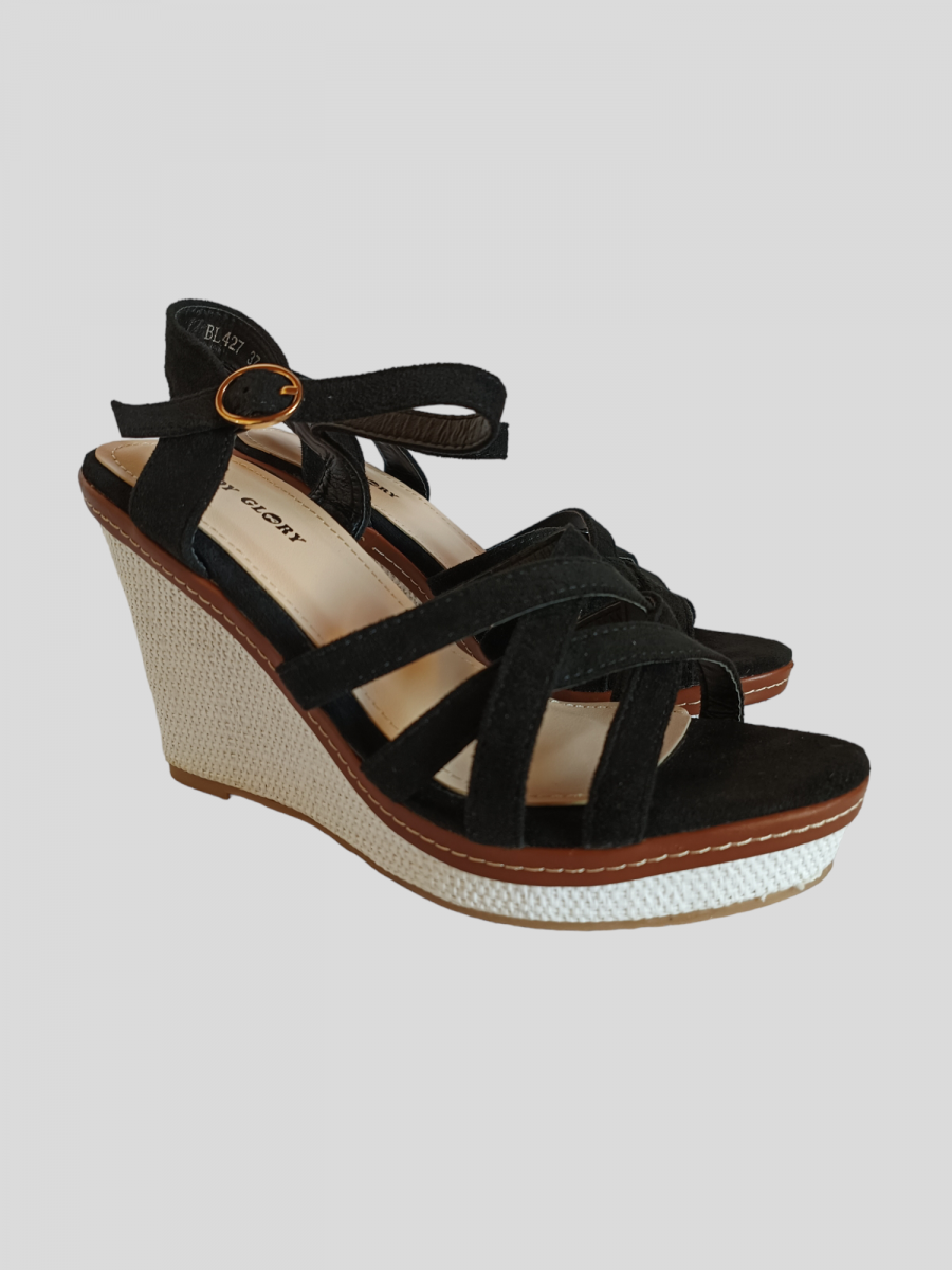 Sandales compensées en suédine. – Image 3